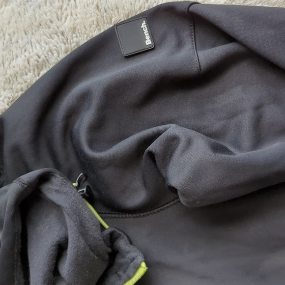 Bench. Longer Black Lime Green Full Zip Hooded Long Leave Sweatshirt Size M - Picture 3 of 7